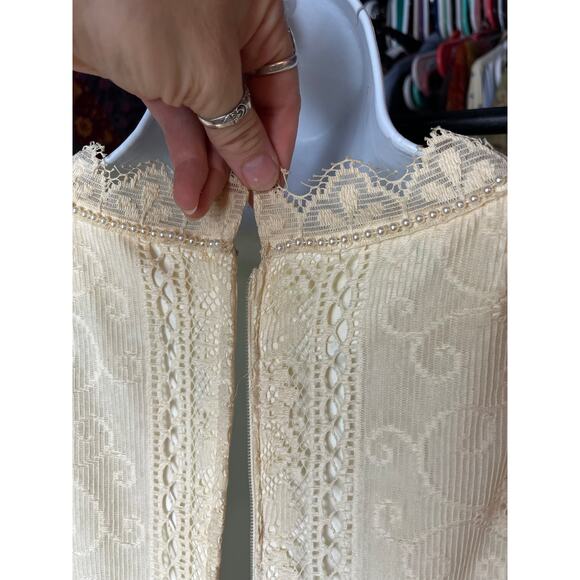 Vintage c. 1970 Emma Domb Boho Mod Prairie Victorian Lace Wedding Dress Davids - Picture 12 of 14